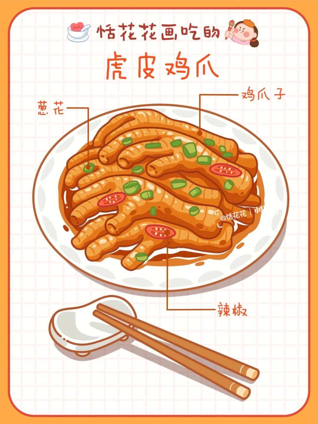 原创美食插画78粤菜系虎皮凤爪简笔画78