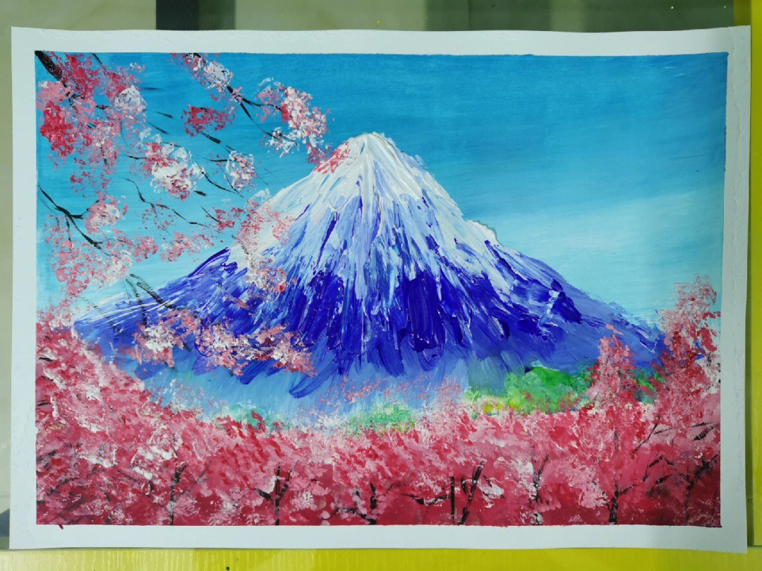 水粉画富士山樱花教程图片