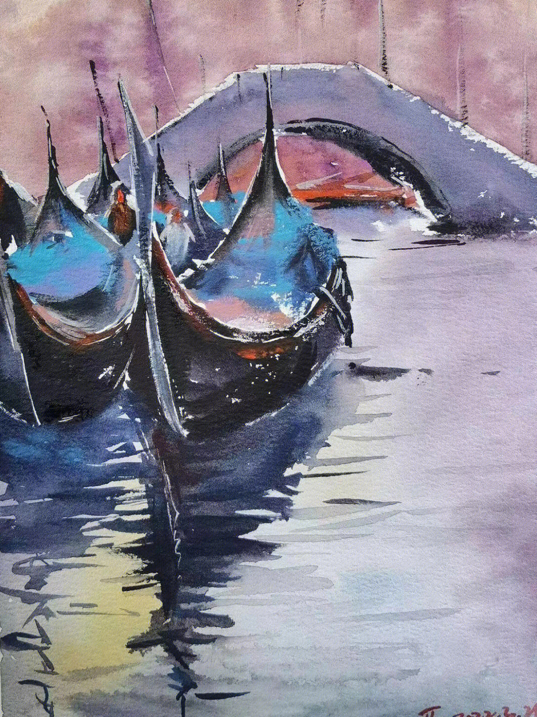 水彩画风景小船图片