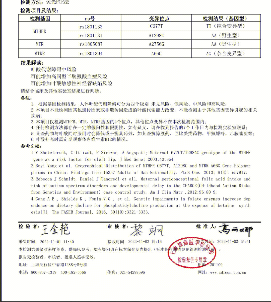 叶酸代谢基因检测报告图片