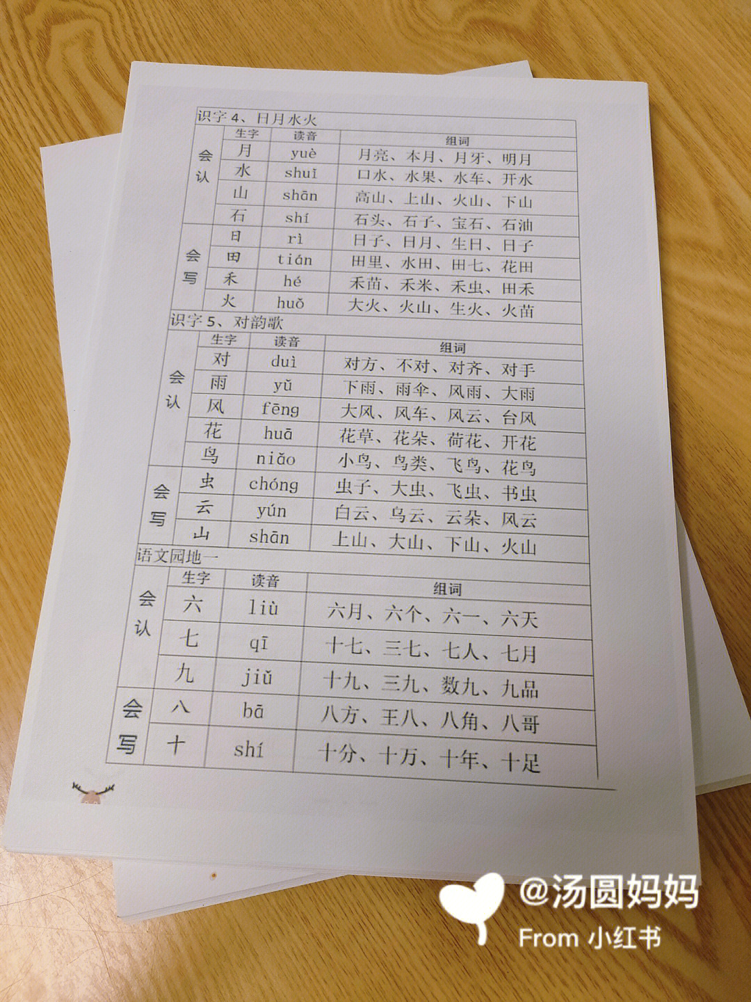 一年级语文上册生字组词