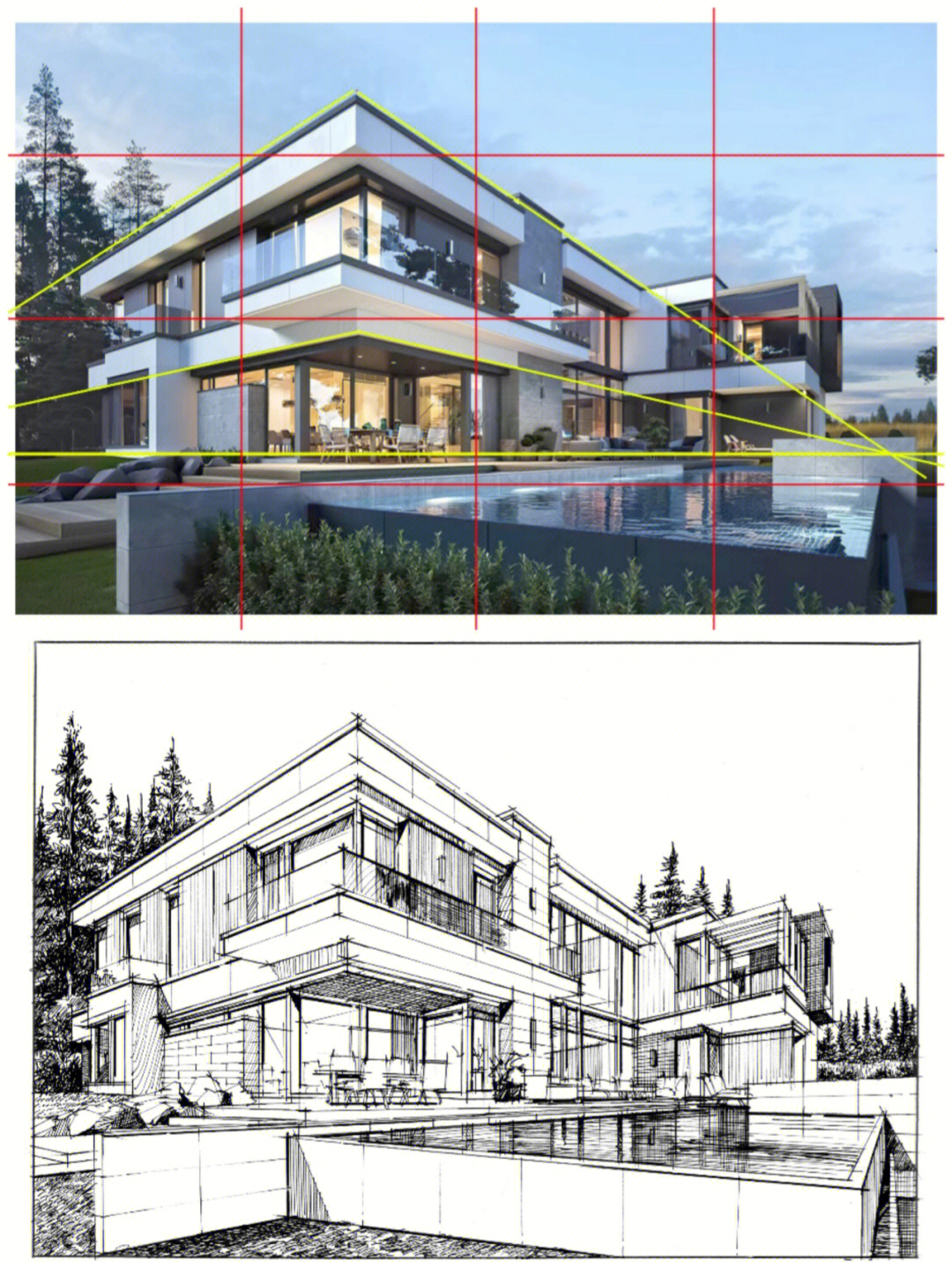 建筑两点透视精细稿步骤图
