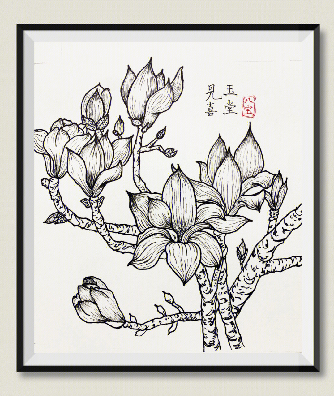 玉兰花线稿白描图片