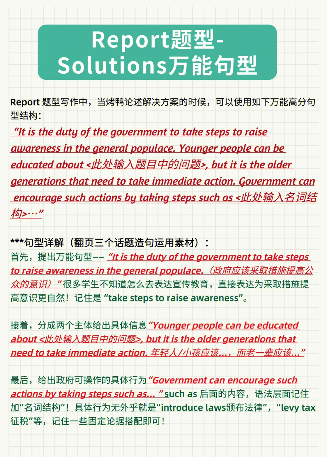 雅思写作报告类题型高分万能solution句型