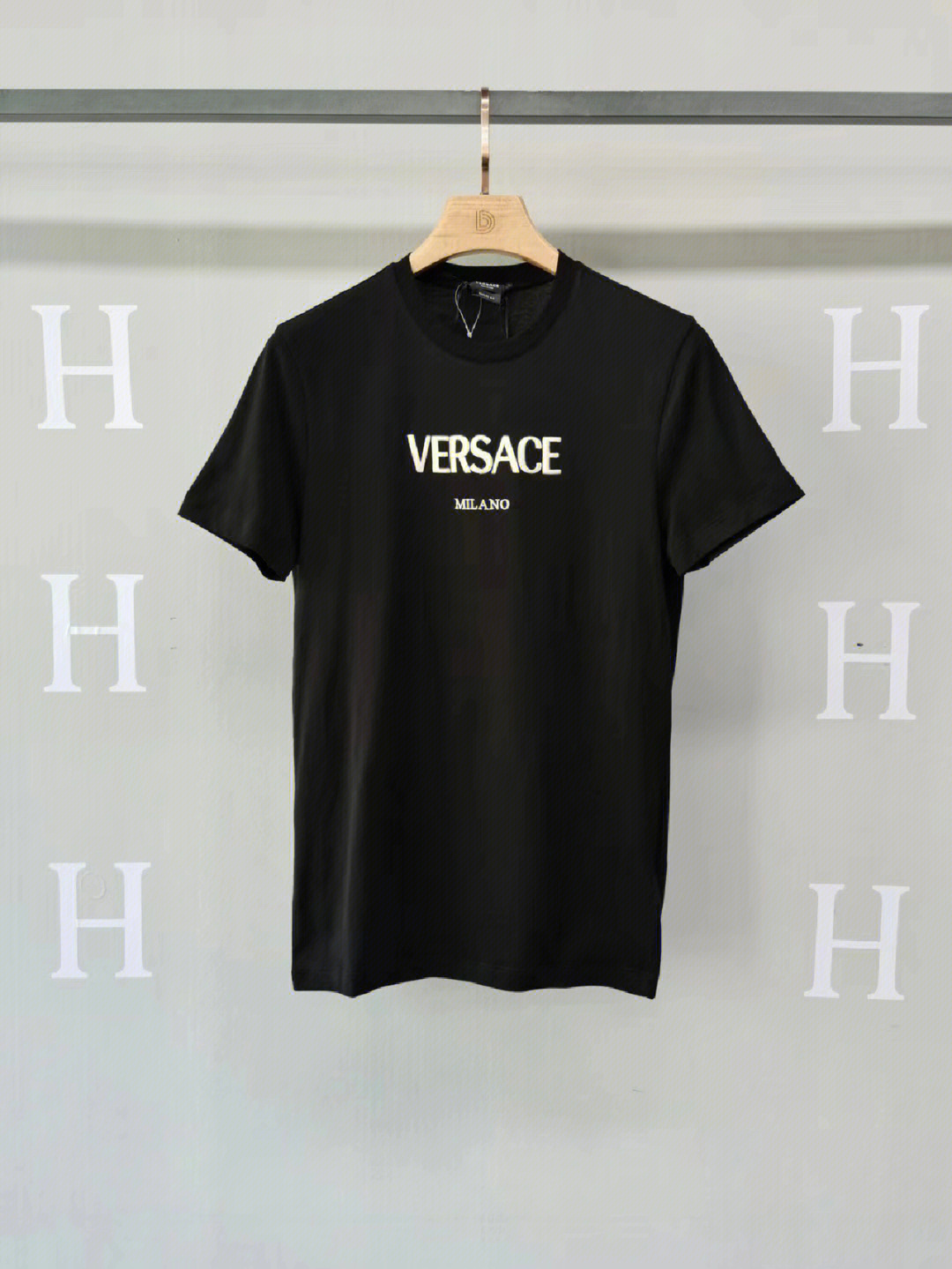 versace 范思哲 黑色英文刺绣休闲t恤