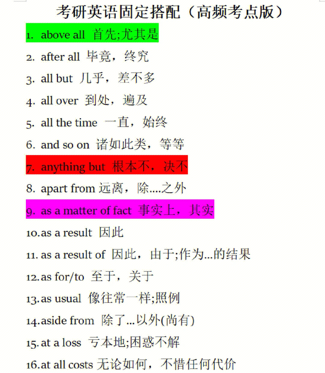 考研英语固定词组搭配合集码住不亏7575