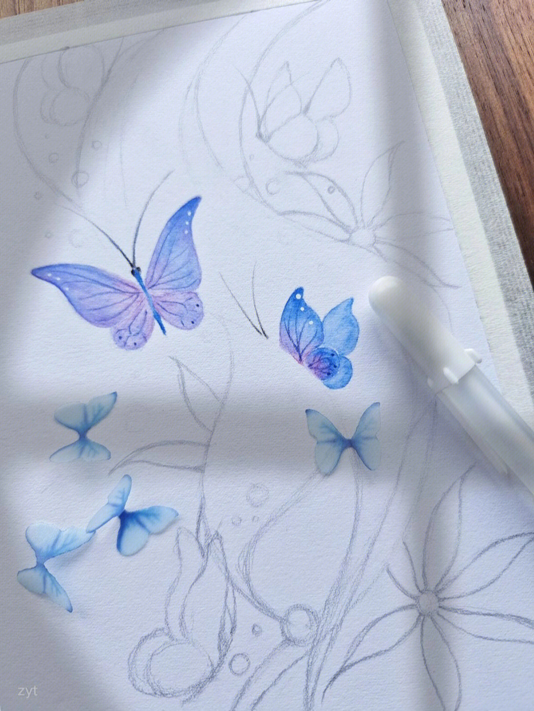 分享一个水溶性彩铅画蝴蝶的方法