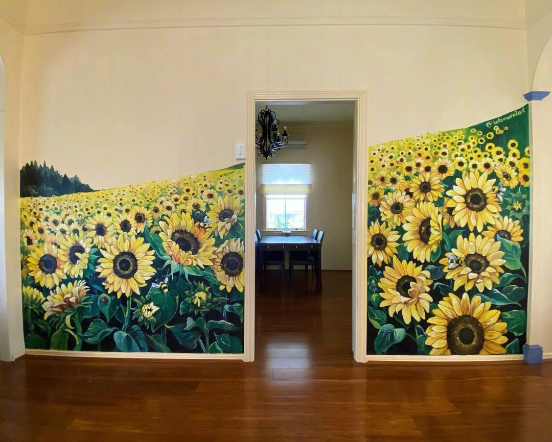 手绘向日葵壁画居家墙绘