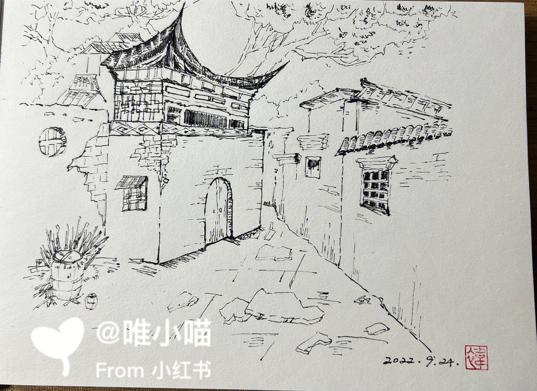 深山藏古寺的画素描图片