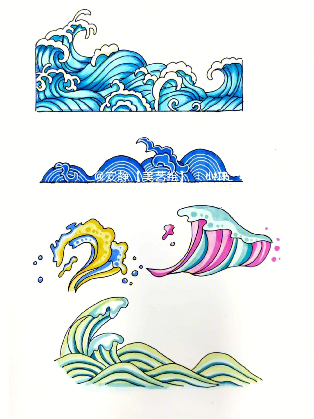 海浪画法马克笔图片