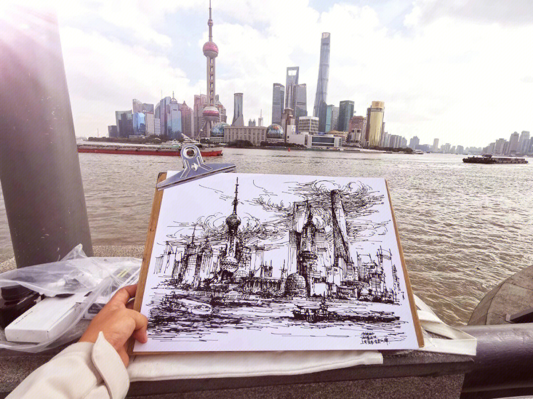 上海外滩手绘速写图片