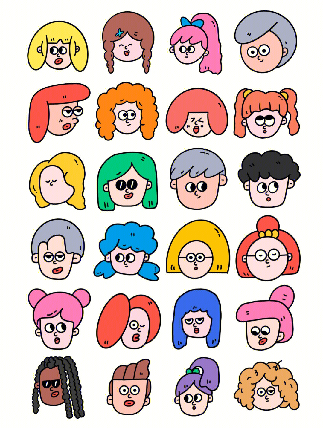 插画素材一组女生头像合集各种发型合集