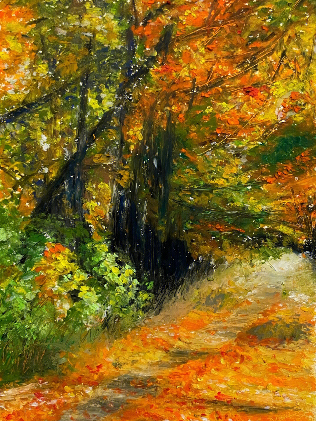美丽的秋天油画棒作品图片
