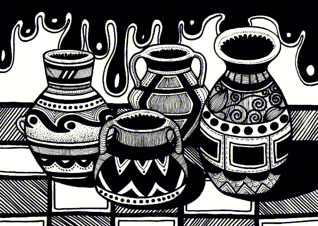陶罐花纹手绘简单图片