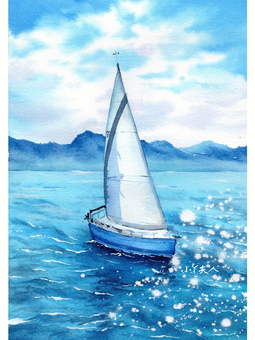 帆船手绘彩铅画图片