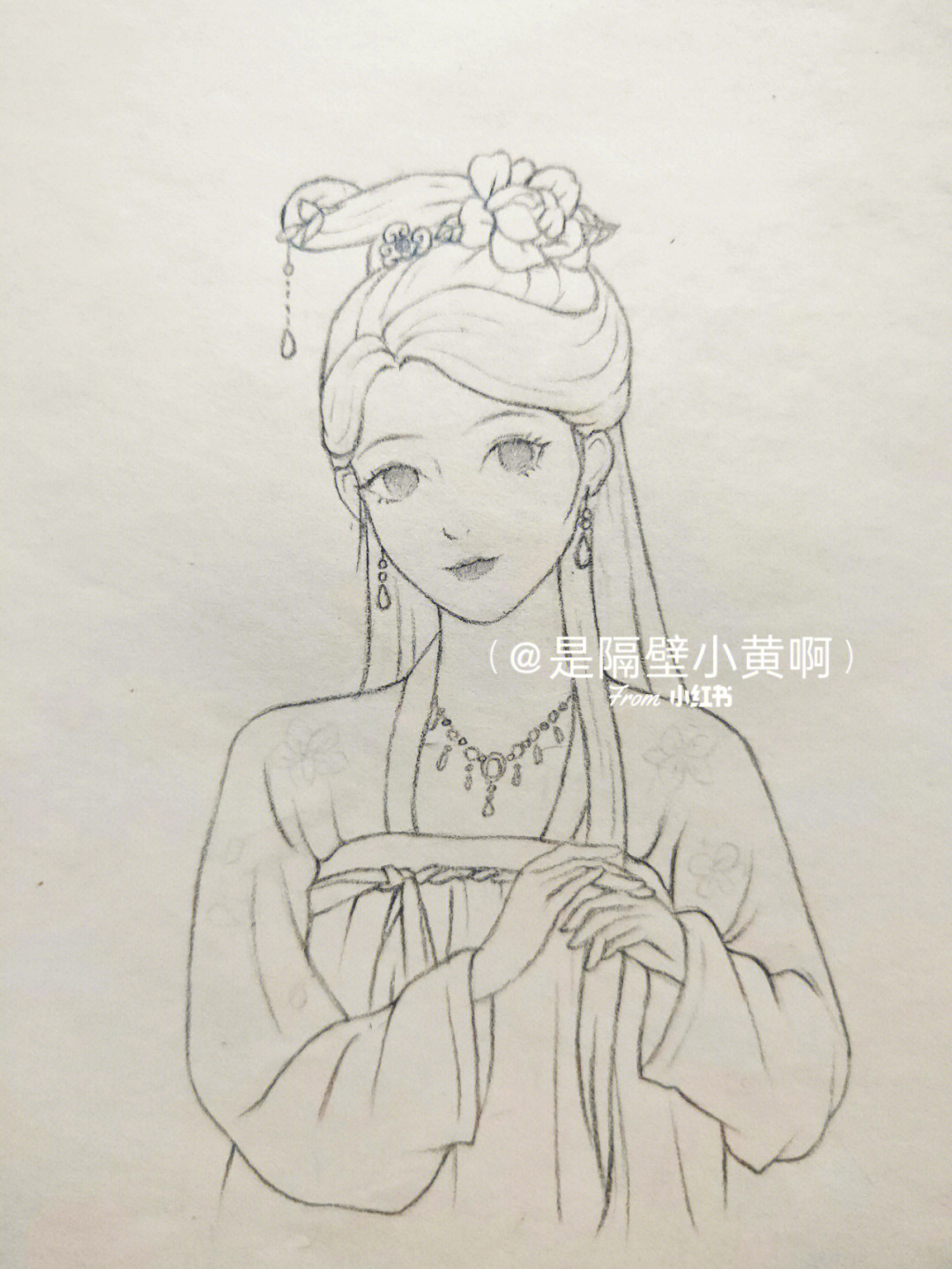 古风女子手绘素描图片