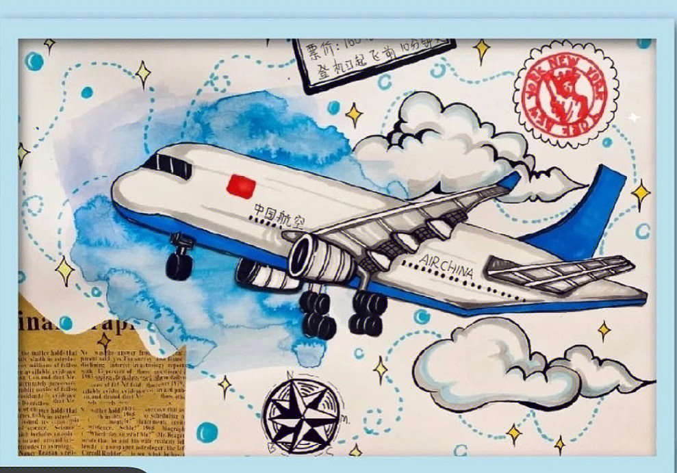 少儿航空飞机绘画作品图片