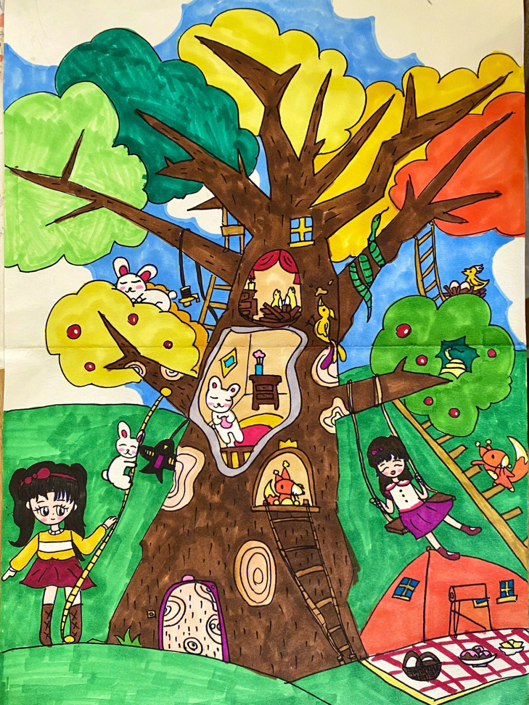 二年级美术树上树下图片