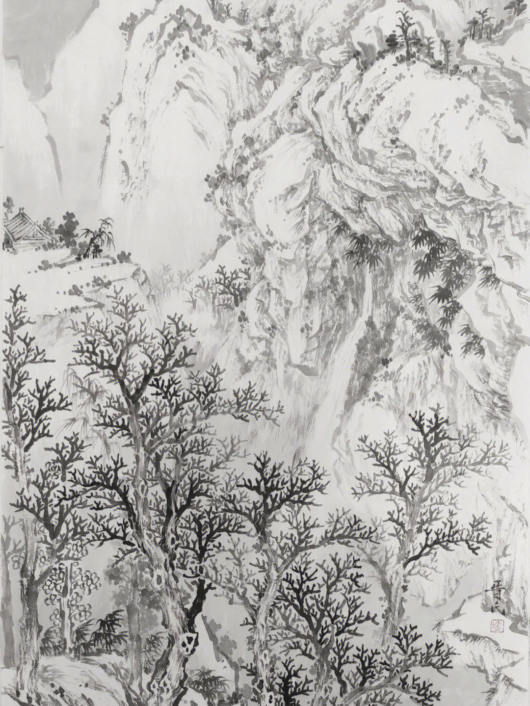 溪山雪霁图中国画山水画