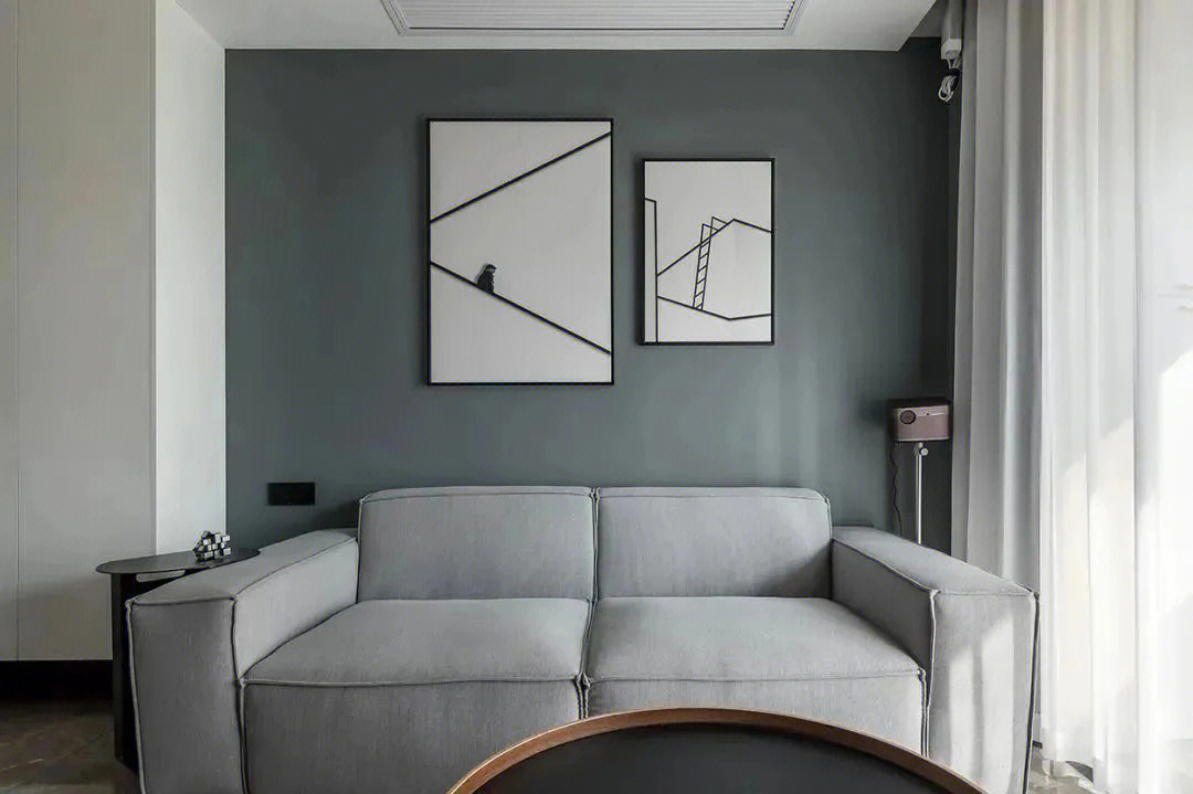 现代蓝灰色沙发客厅效果图沙发墙客厅墙面装修效果图灰蓝色沙发客厅