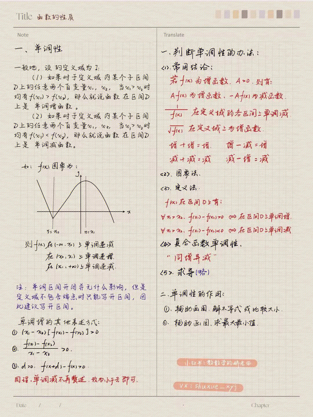 高一数学函数的单调性笔记