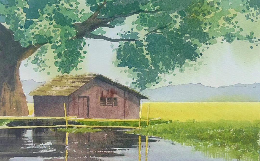 乡村风景画简单水彩画图片