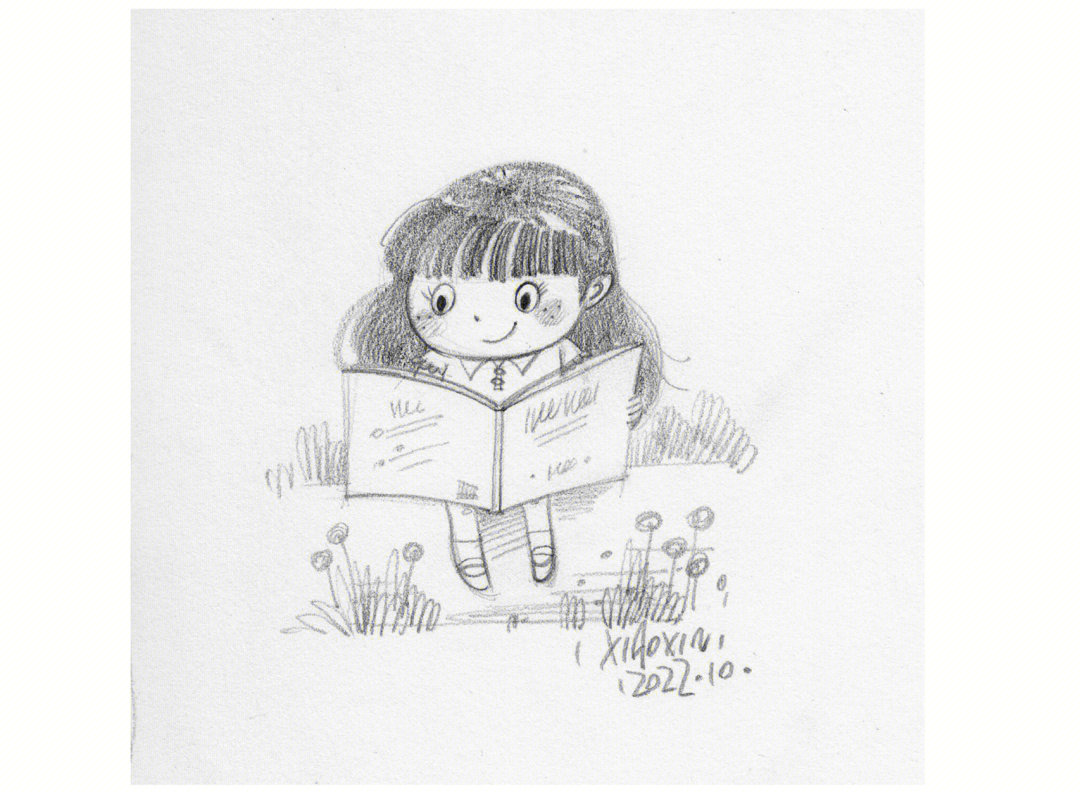 画一个女孩在看书侧面图片