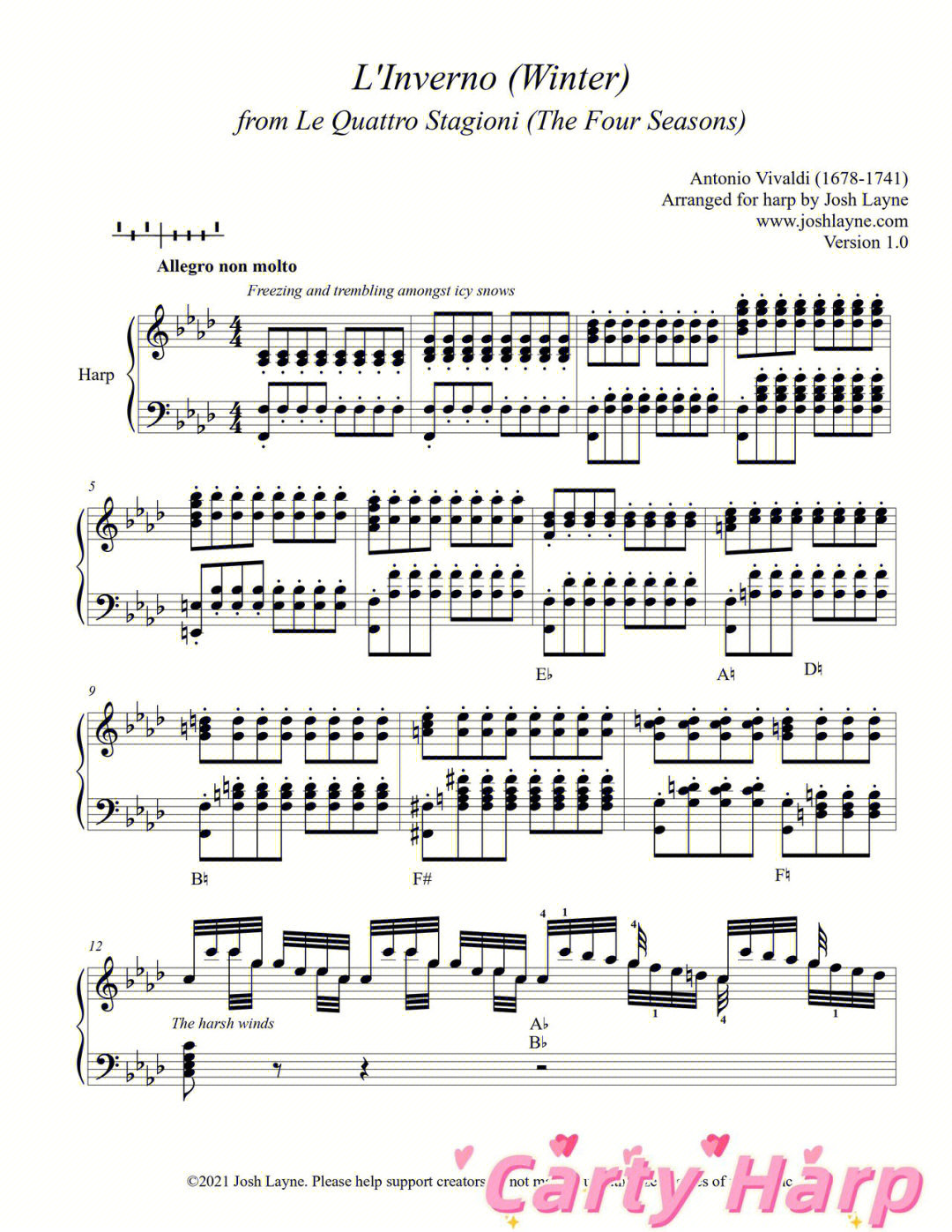 七弦竖琴曲谱简单图片