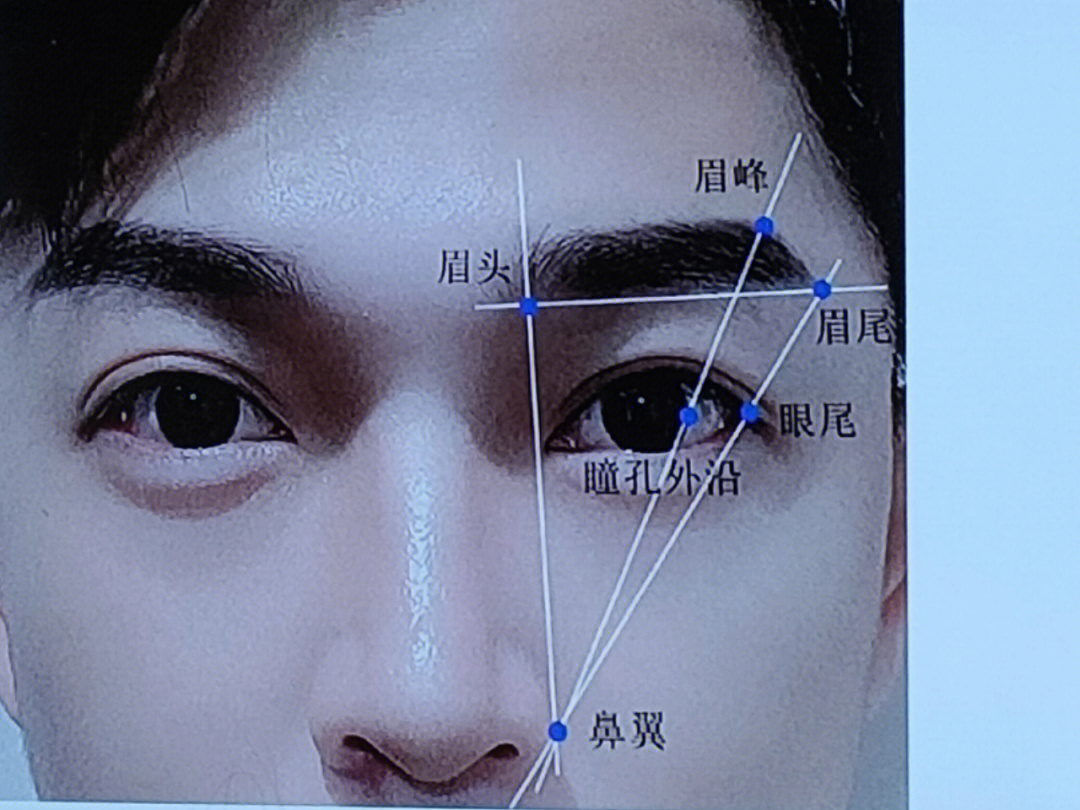 眉峰的位置比较靠后和外眼角对应眉心没有孤度或略有弧度眉尖不可太细