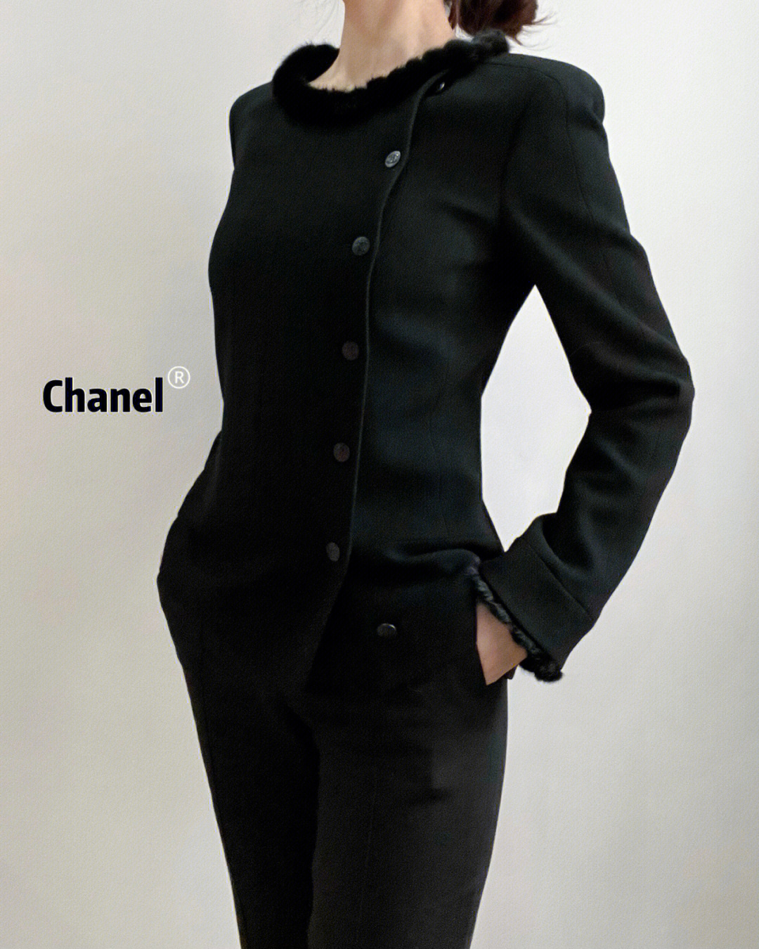 chanel黑色羊毛外套2003年