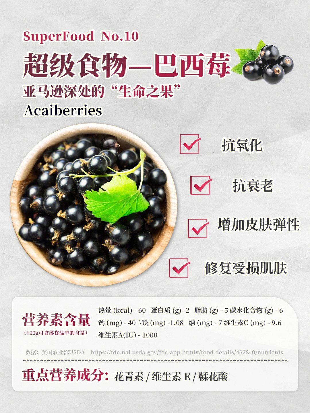 acai berry巴西莓,又称阿萨伊之果,生命果,不老果,是拉美地区一种棕榈