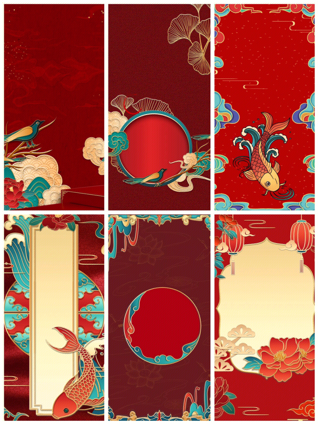 复古红中国风古典国潮浮雕背景素材60
