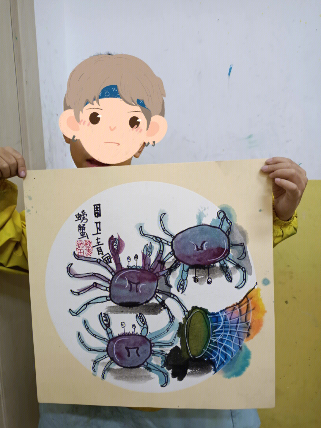 少儿美术#儿童创意美术#水墨螃蟹#螃蟹#儿童画