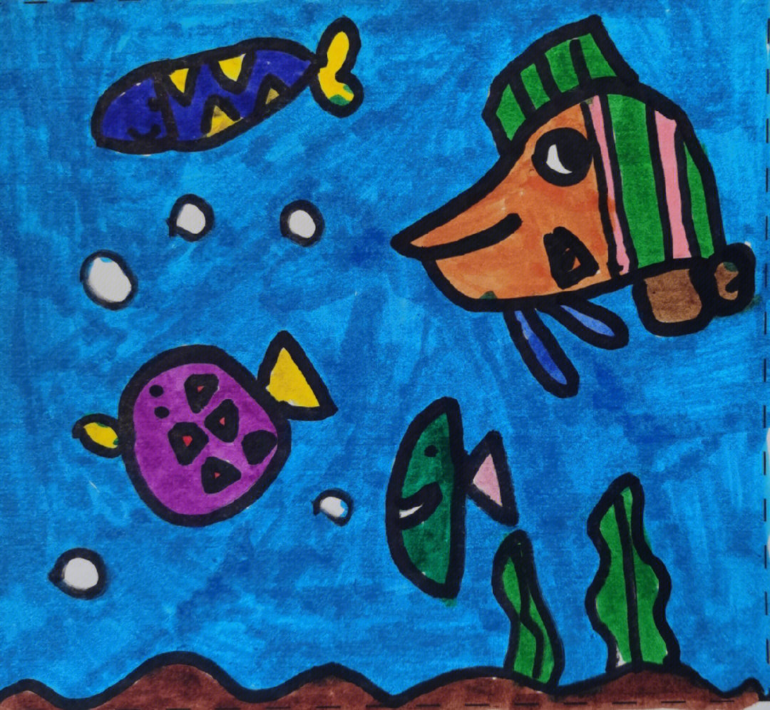 鱼儿水中游儿童画图片