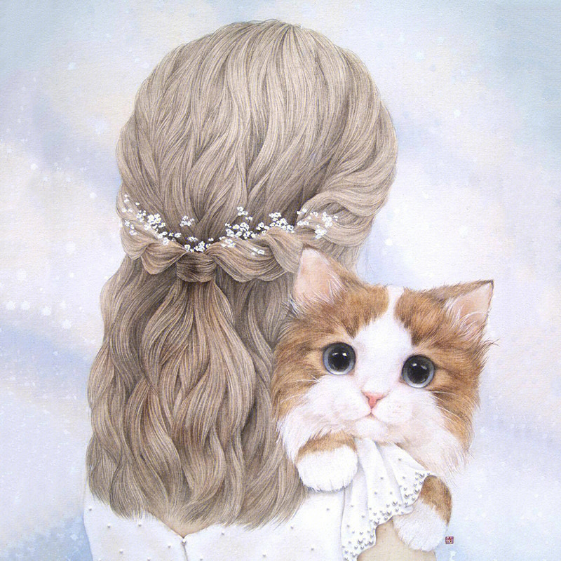 抱猫的女生头像 背影图片