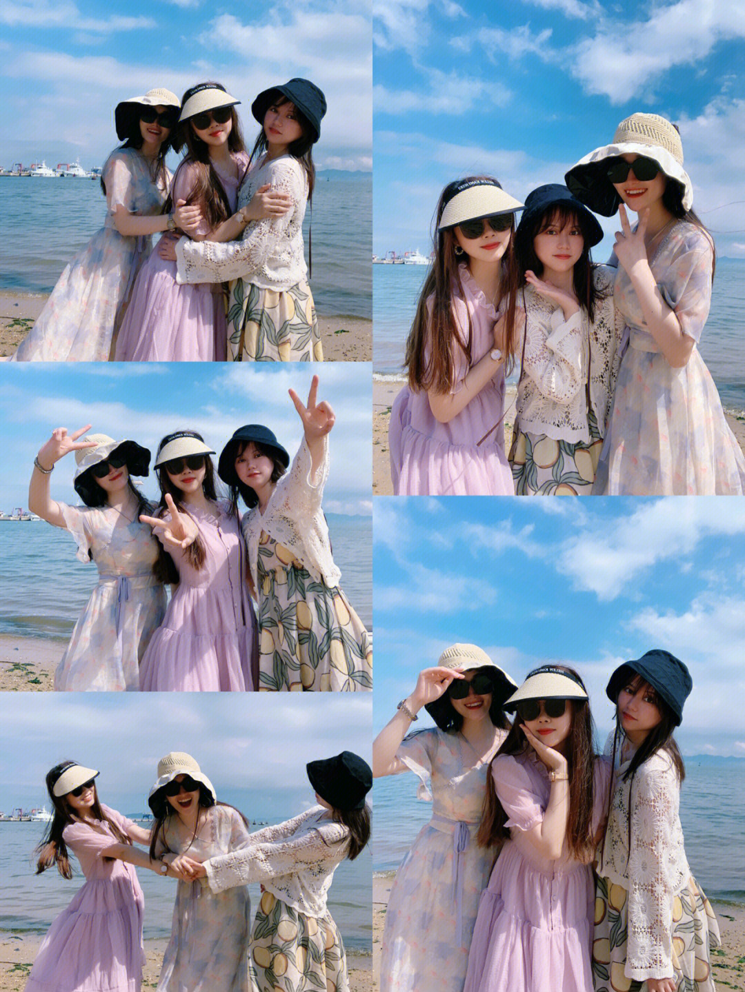 三人姐妹海边拍照合集