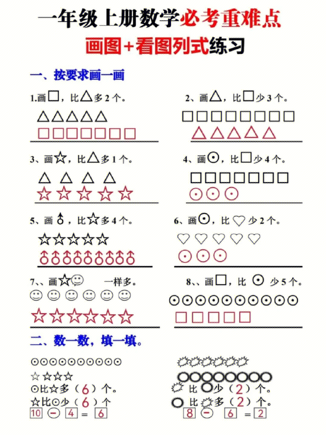 一年级数学上册重难点必考看图列式练习