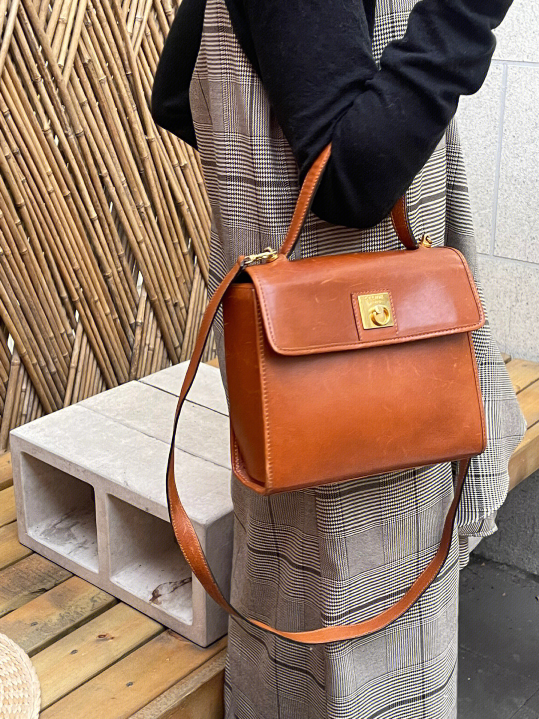 celine2way中古焦糖kelly手提斜挎包