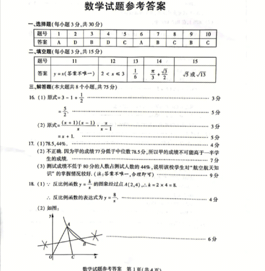 河南中考数学答案