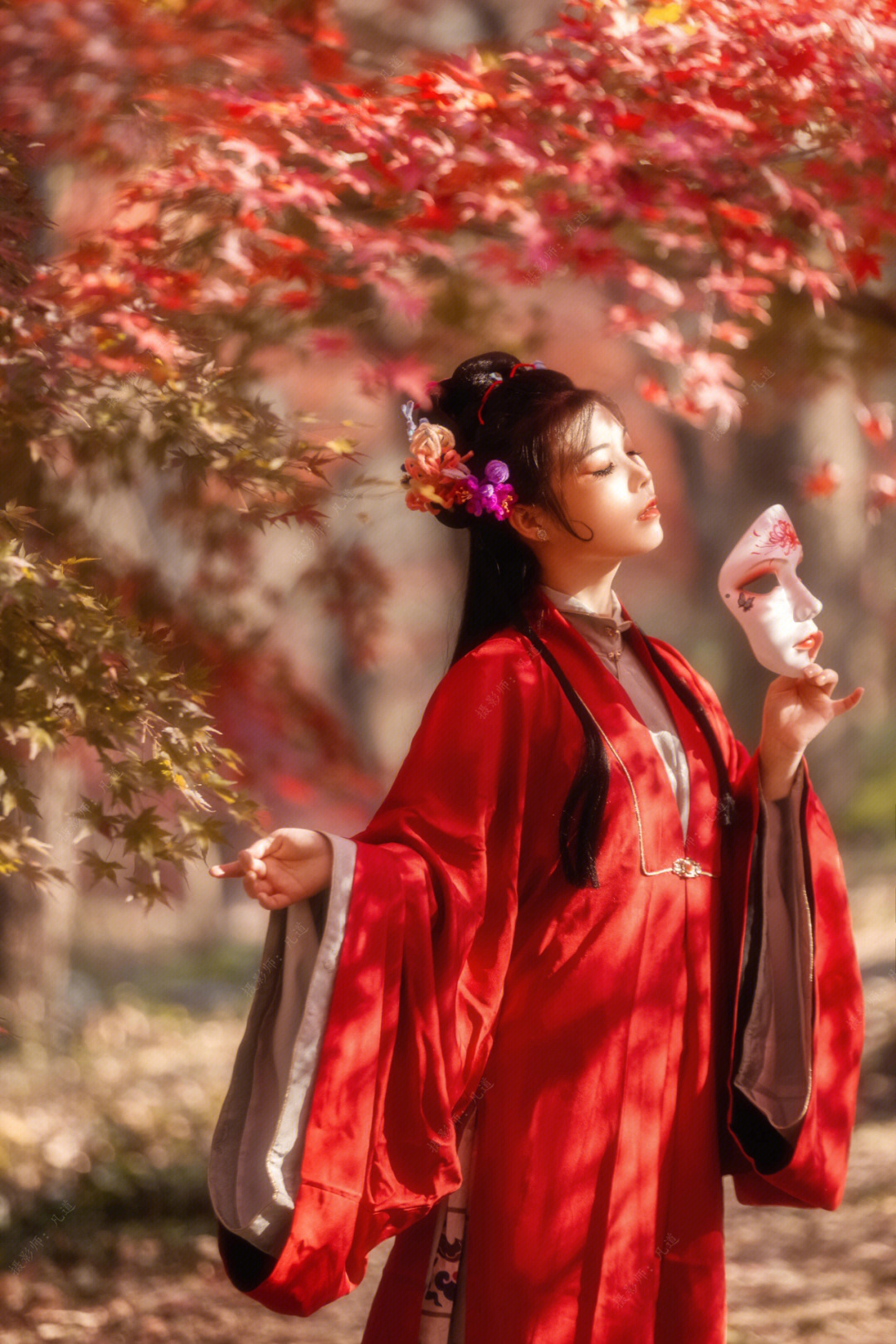 南京中山植物园枫叶汉服人像