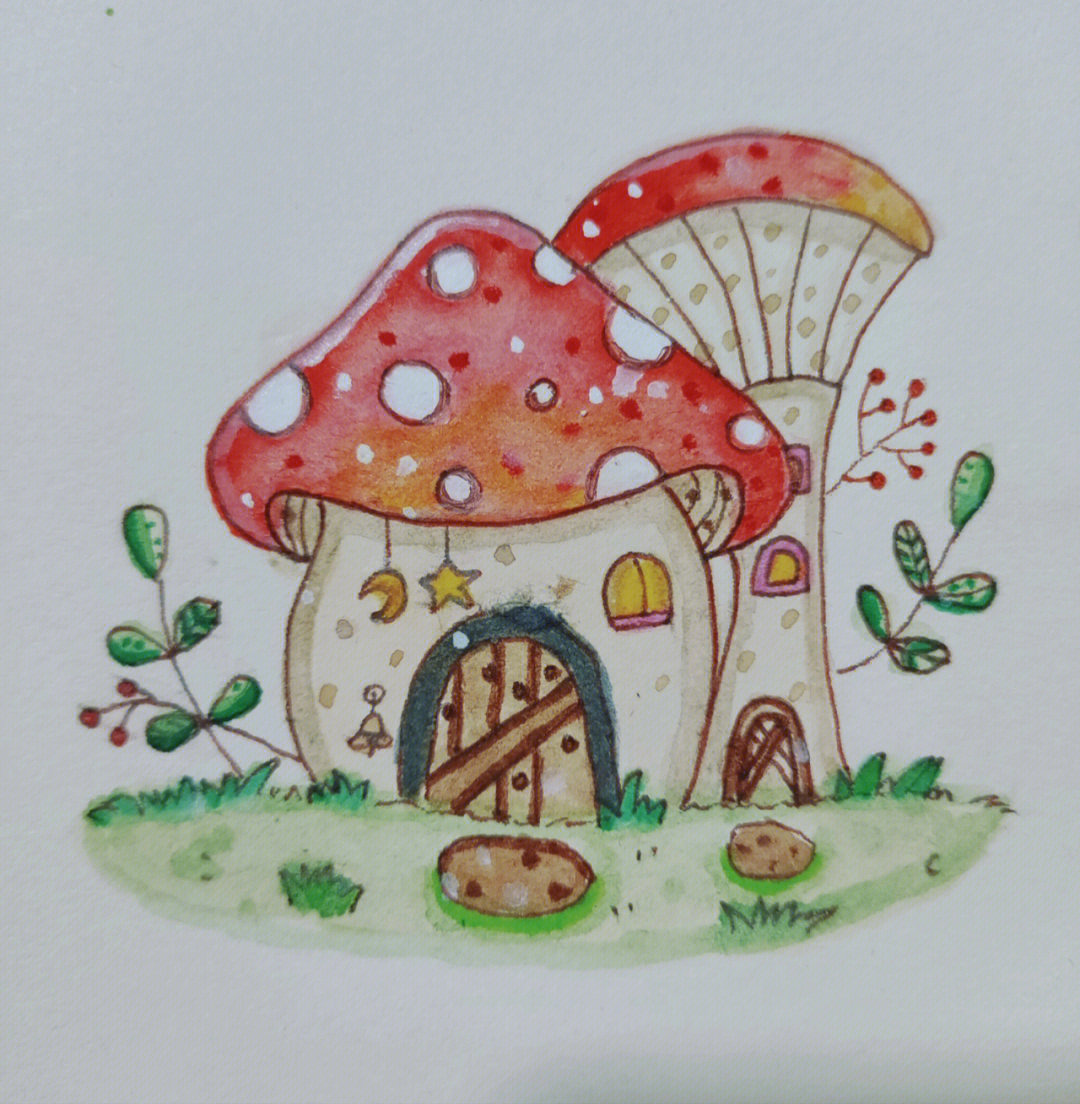 蘑菇屋水彩画
