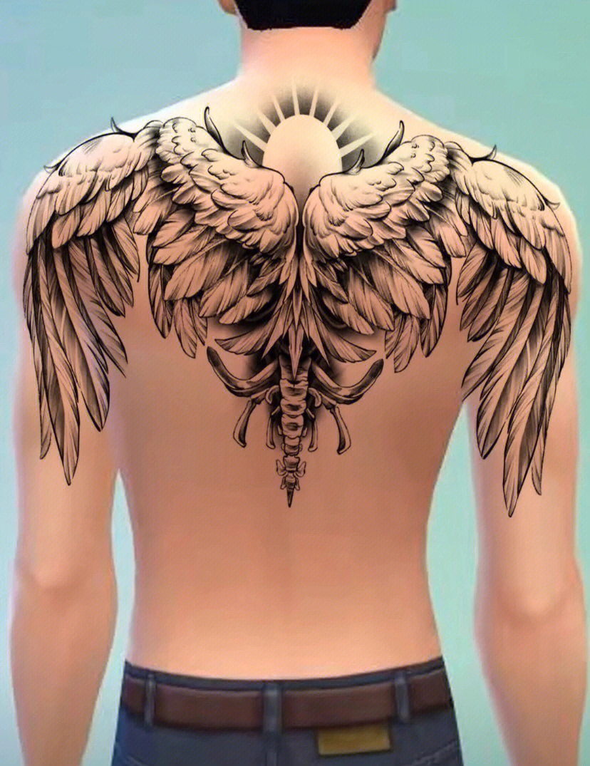 翅膀纹身后背男 双肩图片