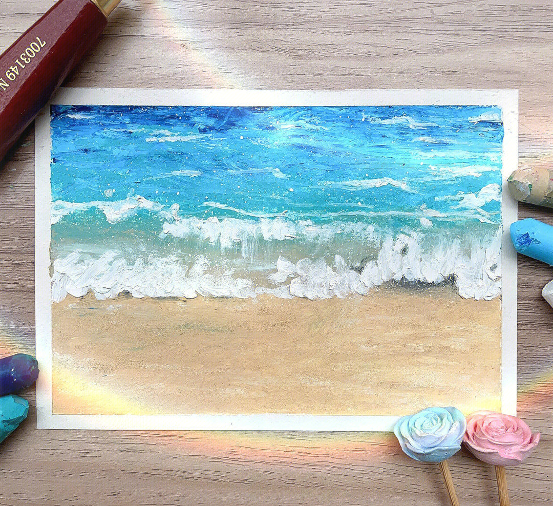 油画棒那年的海浪与沙滩照片写生