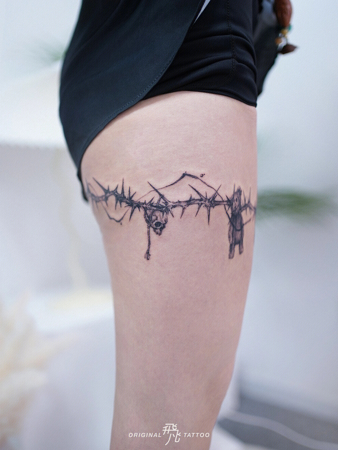 女生腿环纹身手稿图片