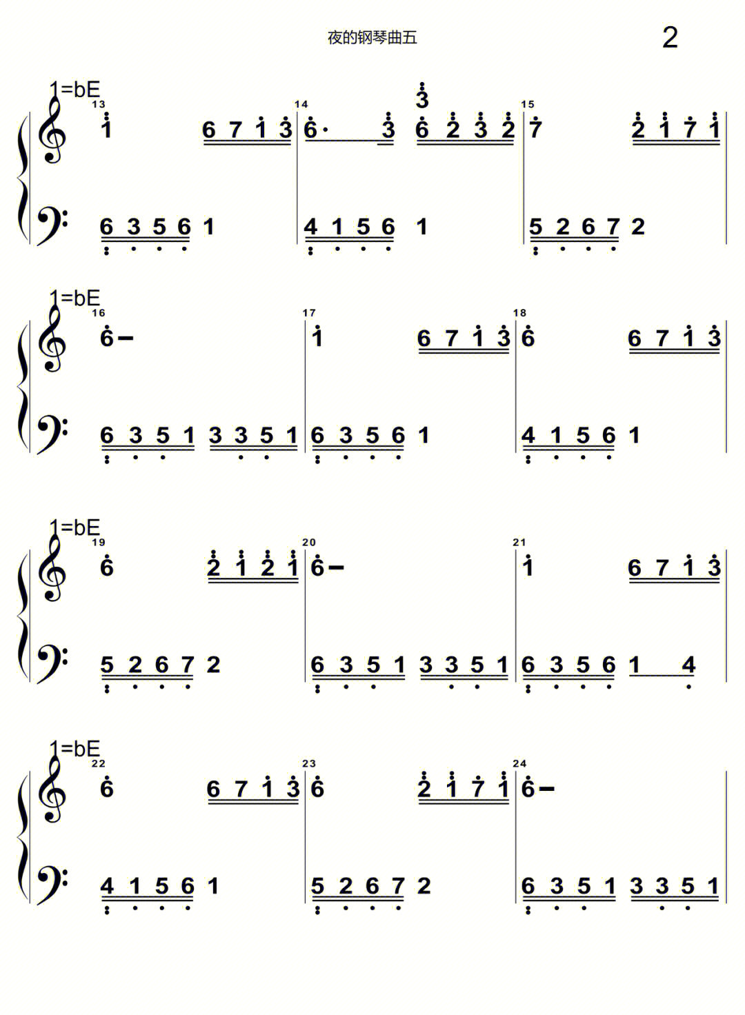 夜的钢琴曲五简谱双手图片