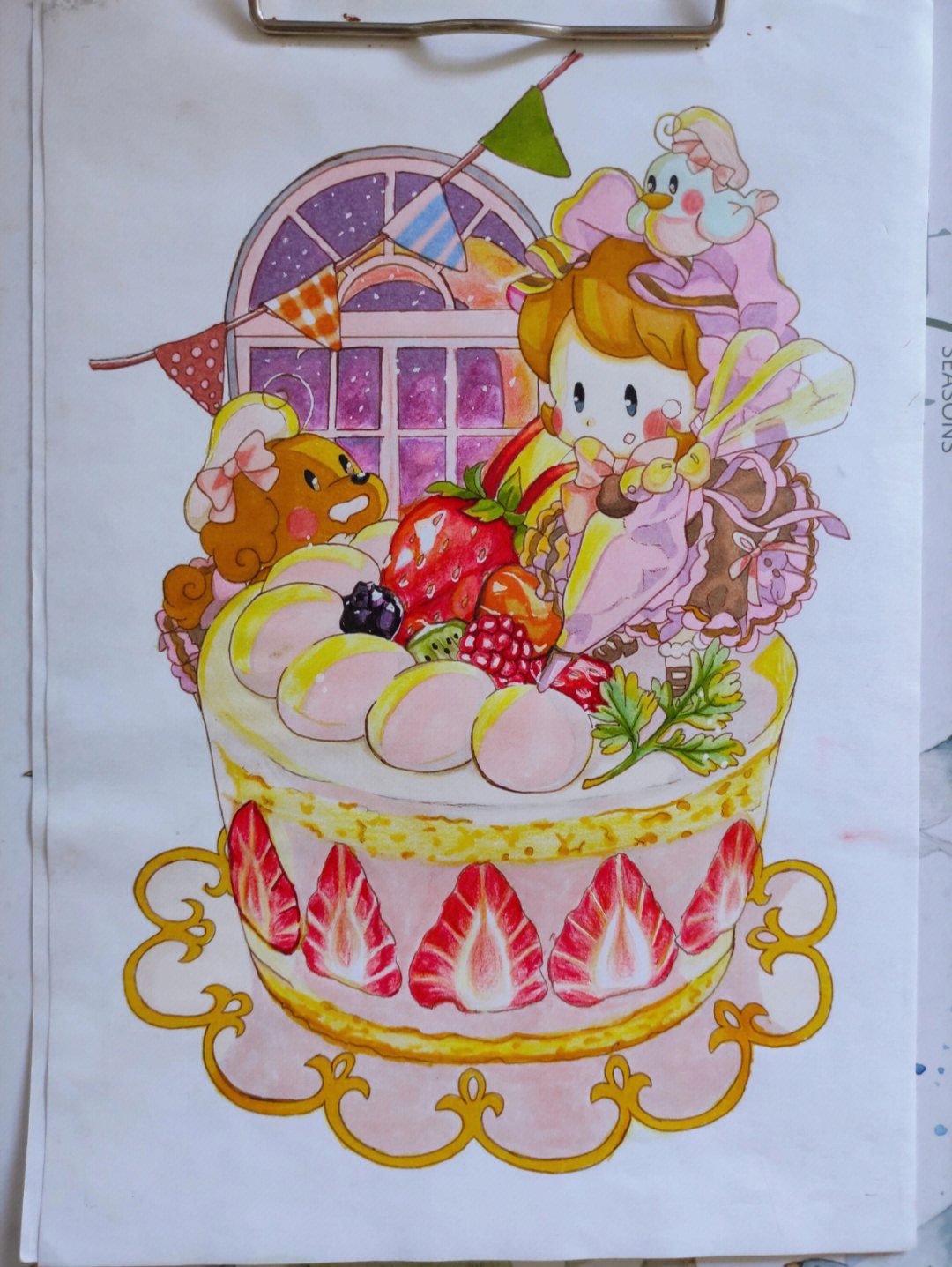 绘画生日蛋糕 女孩图片