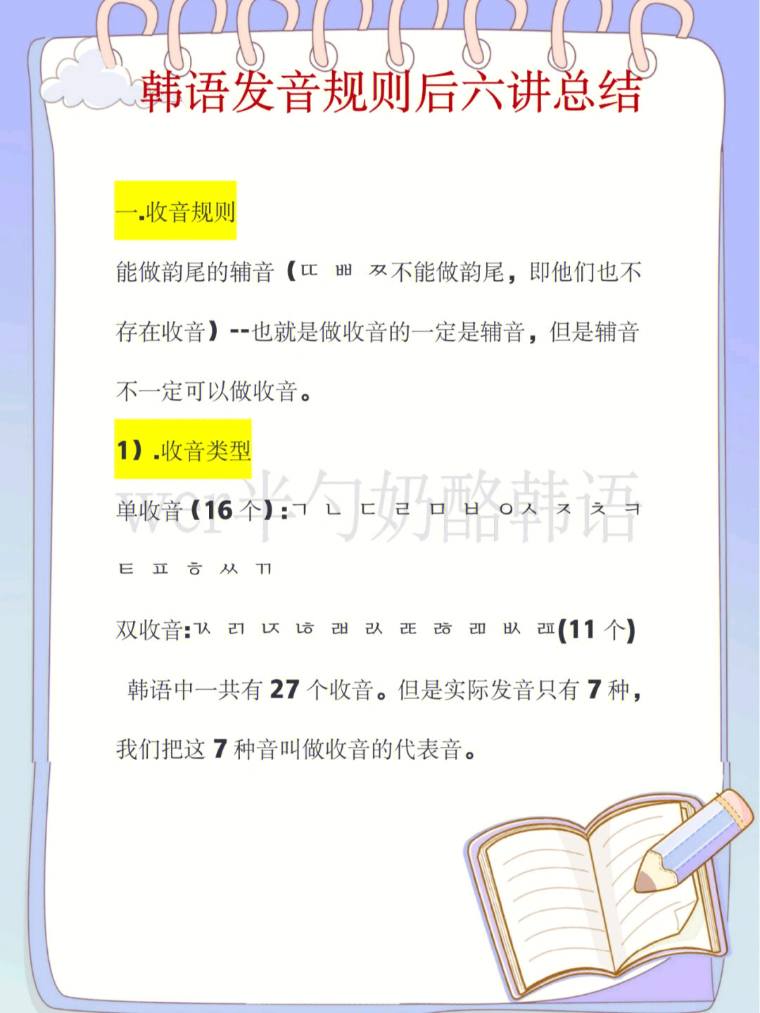 韩语发音规则73后六讲重点最全总结