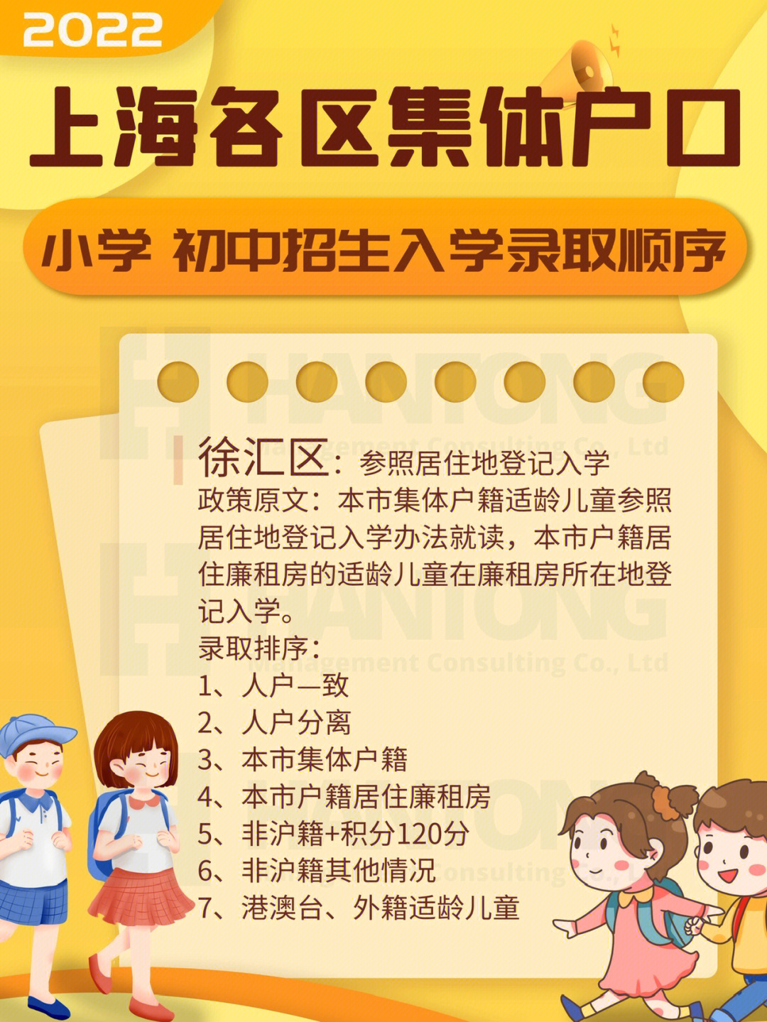 上海市社区公共户小学初中招生入学录取顺序
