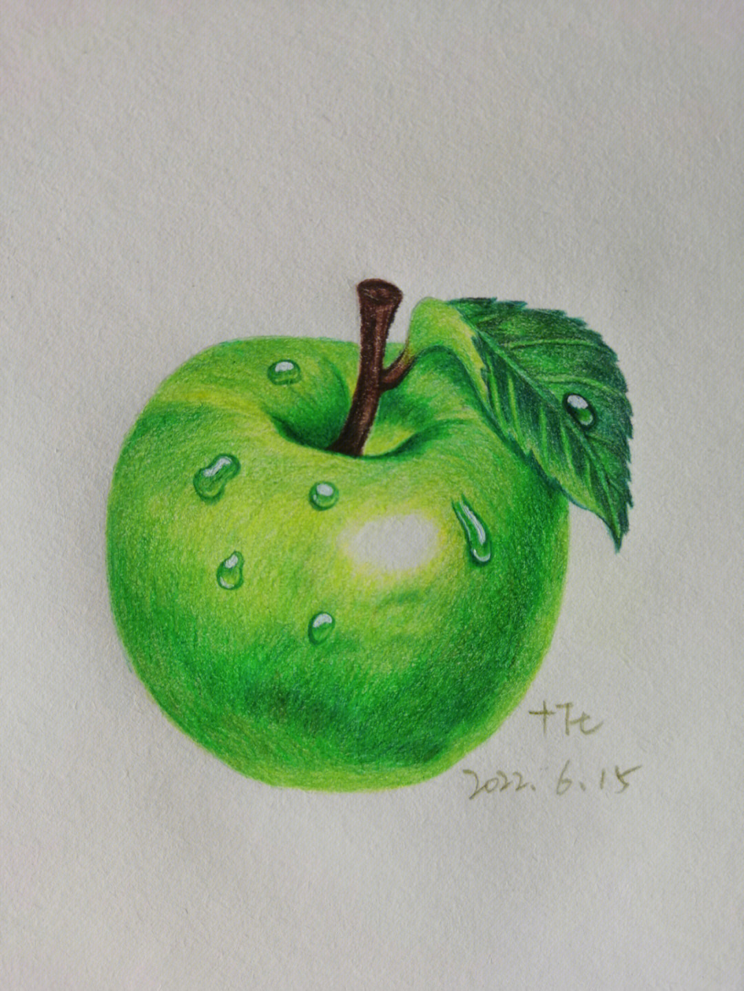 彩铅画青苹果