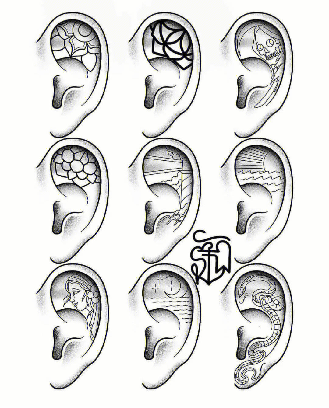 耳朵纹身手稿图片